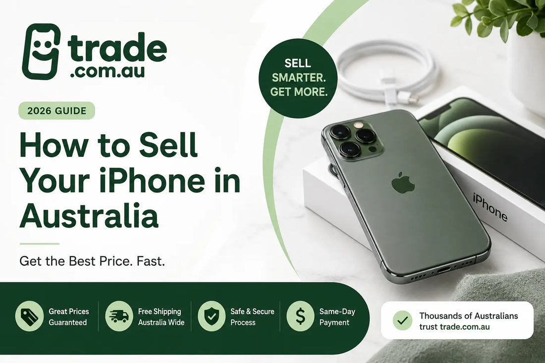 Trade.com.au guide showing how to sell your iPhone in Australia and get the best price with free shipping and same-day payment.