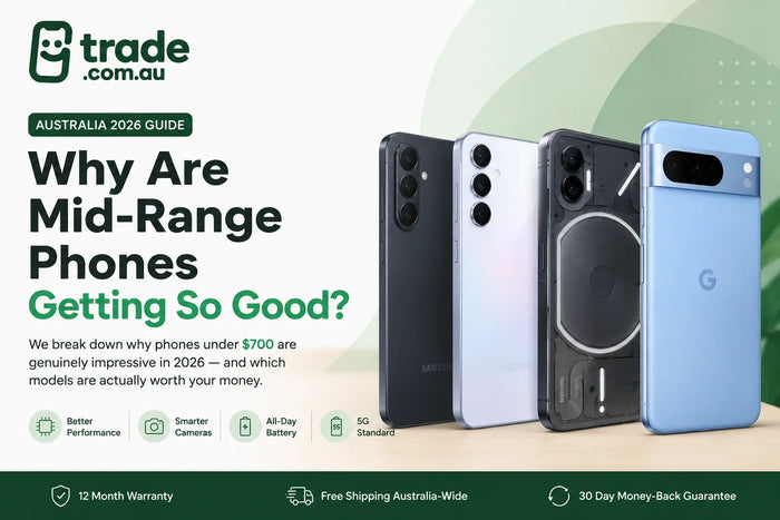 A collection of popular mid-range smartphones in Australia for 2026 showcasing modern designs, 5G connectivity, advanced cameras, and premium features at affordable prices.
